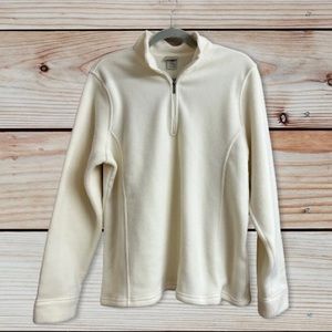 NWT L.L. Bean Cream Off-White Quarter Zip Fleece Velour Pullover Top
